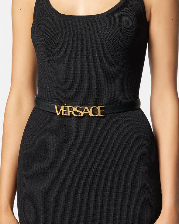 Жене Versace црн лого танки кожни каиш Прибор 2DJLH538