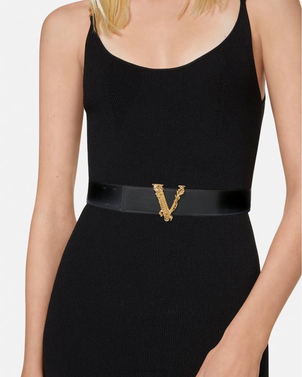 Жене Versace црн виртус широки кожни каиш Прибор 2DJLH541