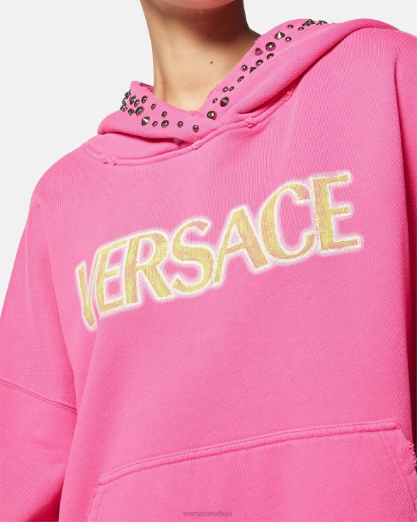 Жене Versace розе дуксерица са дистрессед логом одећу 2DJLH143