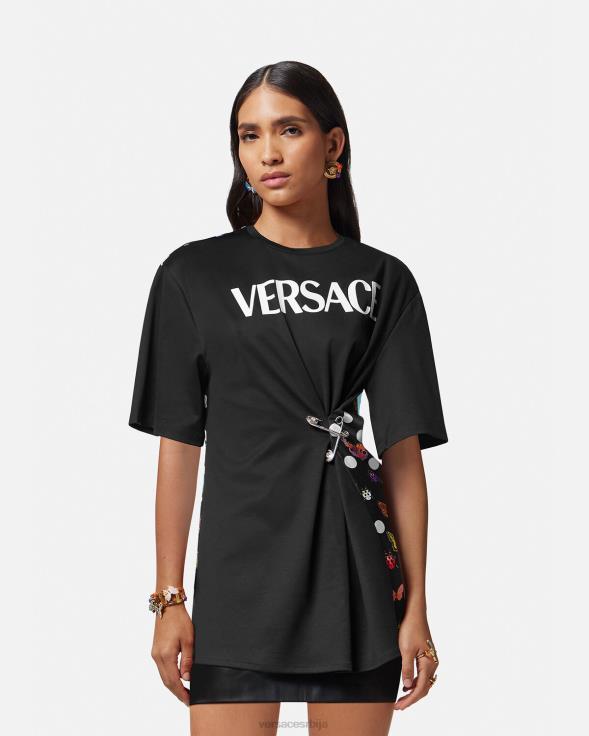 Жене Versace црна и наранџаста и црвена мајица са логотипом са сигурносним иглама са лептирима одећу 2DJLH131