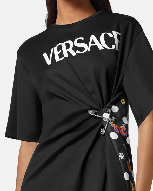 Жене Versace црна и наранџаста и црвена мајица са логотипом са сигурносним иглама са лептирима одећу 2DJLH131