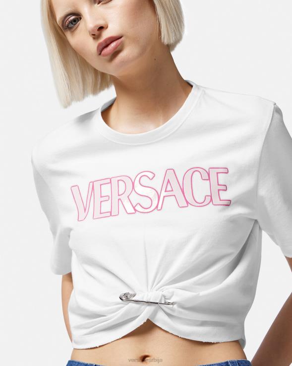 Жене Versace бео мајица са логотипом сигурносне игле одећу 2DJLH138