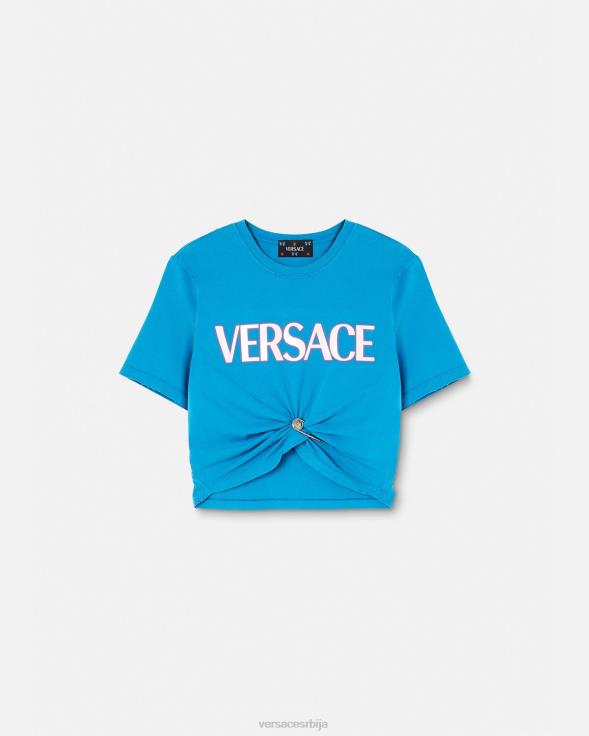 Жене Versace Плави мајица са логотипом сигурносне игле одећу 2DJLH140