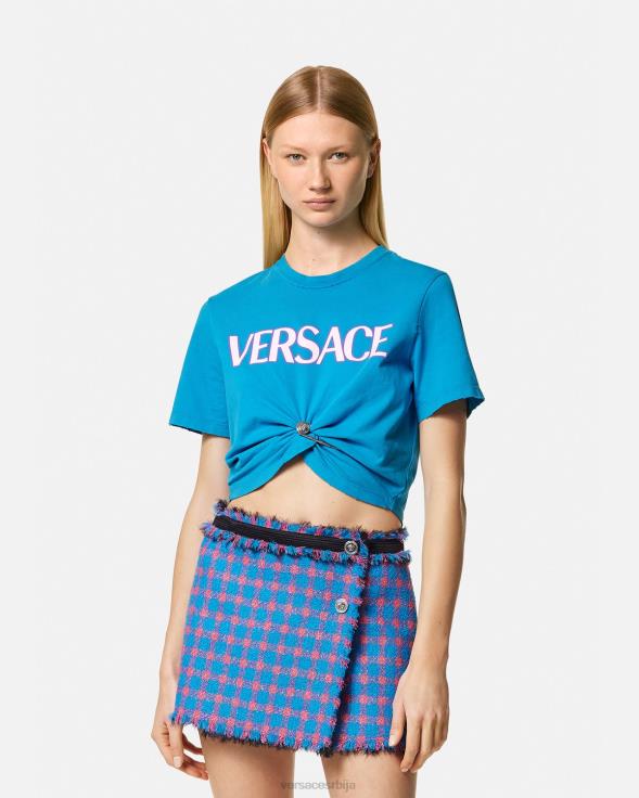 Жене Versace Плави мајица са логотипом сигурносне игле одећу 2DJLH140