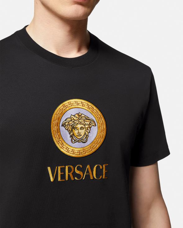 мушкарци Versace црн мајица са извезеним логом медузе одећу 2DJLH1399