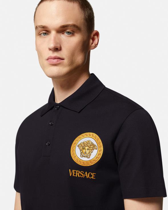 мушкарци Versace црн медуза везена поло мајица одећу 2DJLH1398